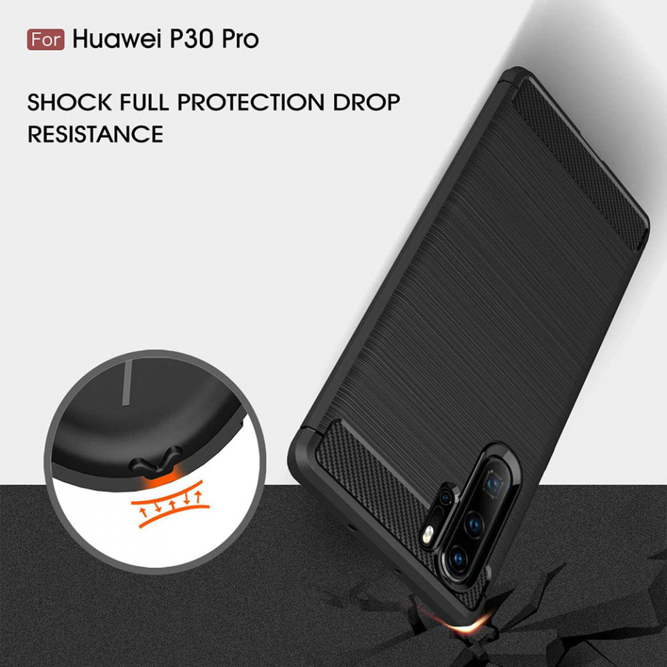 Husa Huawei P30 Pro din silicon, Slim, cu textura Fibra Carbon - Negru - 2 | YEO