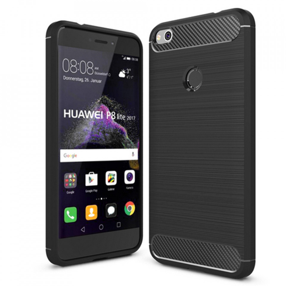 Husa Huawei P9 Lite 2017, P8 Lite 2017 din silicon, Slim, cu textura Fibra Carbon - Negru