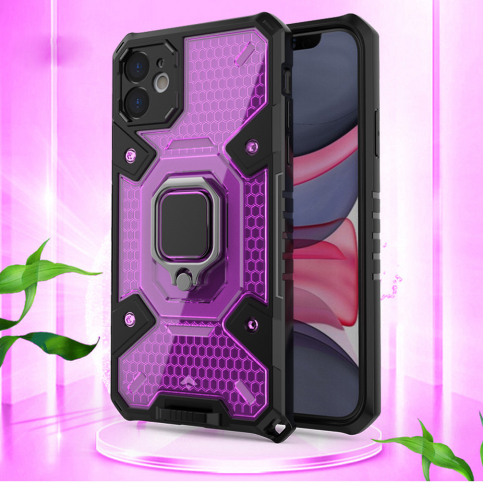 Husa iPhone 11 cu inel, Techsuit Honeycomb - Rose-Violet - 1 | YEO