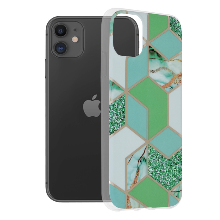 Husa iPhone 11 Marble Series, Techsuit - Green Hex