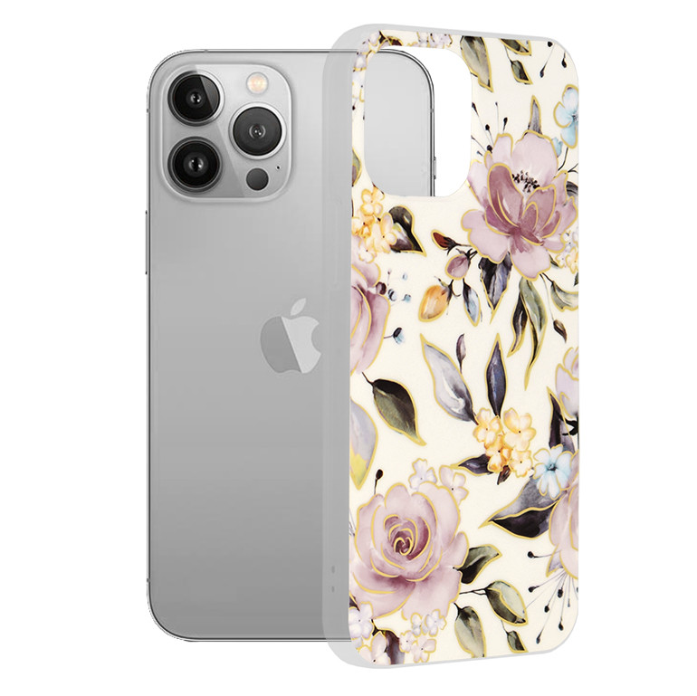 Husa iPhone 13 Pro Max Marble Series, Techsuit - Chloe White
