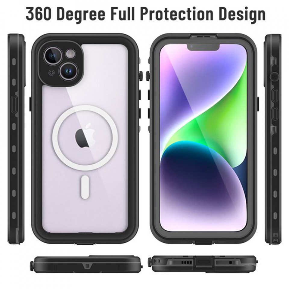 Husa iPhone 14 Plus rezistenta la apa, Waterproof IP68, ShellBox - Negru - 1 | YEO