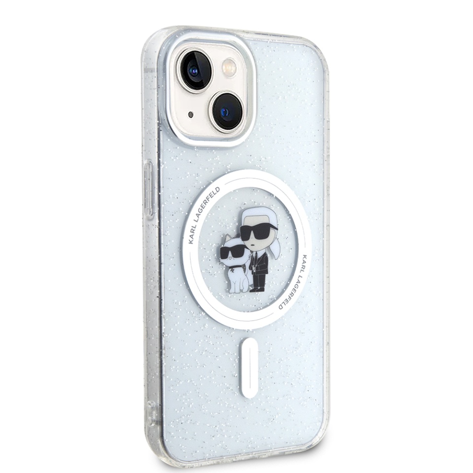 Husa iPhone 15 Plus / iPhone 14 Plus Glitter MagSafe, Karl Lagerfeld - Transparent Karl & Choupette - 3 | YEO