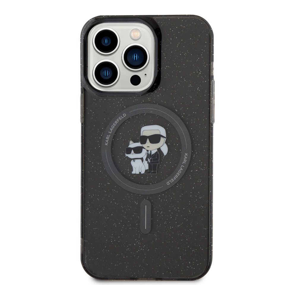 Husa iPhone 15 Pro Max Glitter MagSafe, Karl Lagerfeld - Black Karl & Choupette - 2 | YEO