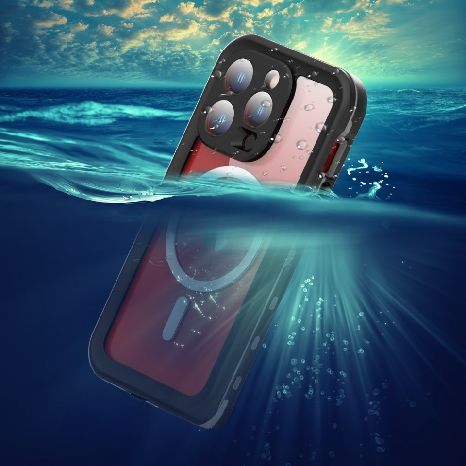 Husa iPhone 15 Pro rezistenta la apa, Waterproof IP68, ShellBox - Negru - 3 | YEO