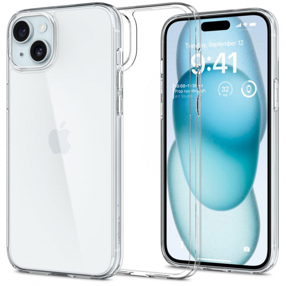 Husa iPhone 15, Spigen Air Skin Hybrid - Crystal Clear