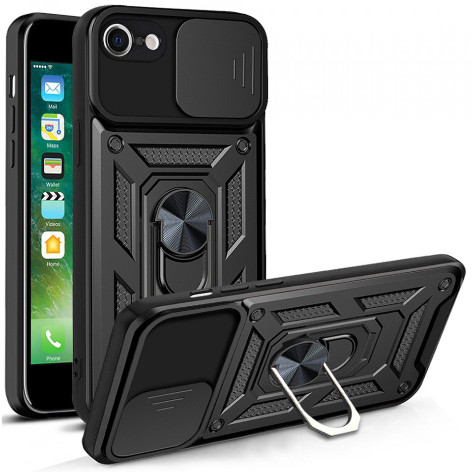 Husa iPhone 7 / 8 / SE 2 cu inel magnetic, Techsuit CamShield - Negru