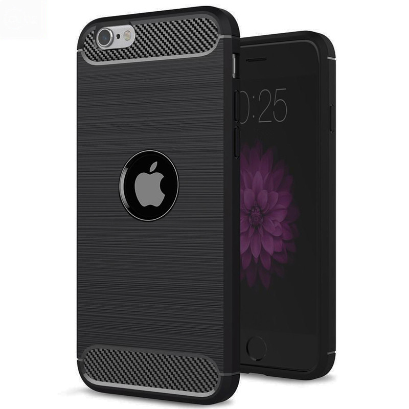 Husa iPhone SE 2, SE 2020 din silicon, Slim, cu textura Fibra Carbon - Negru