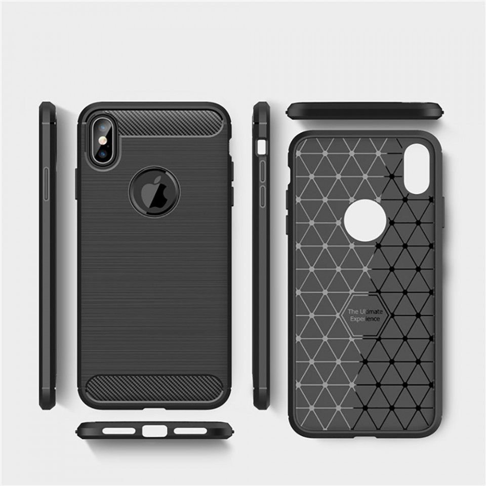 Husa iPhone XS Max din silicon, Slim, cu textura Fibra Carbon - Negru - 1 | YEO