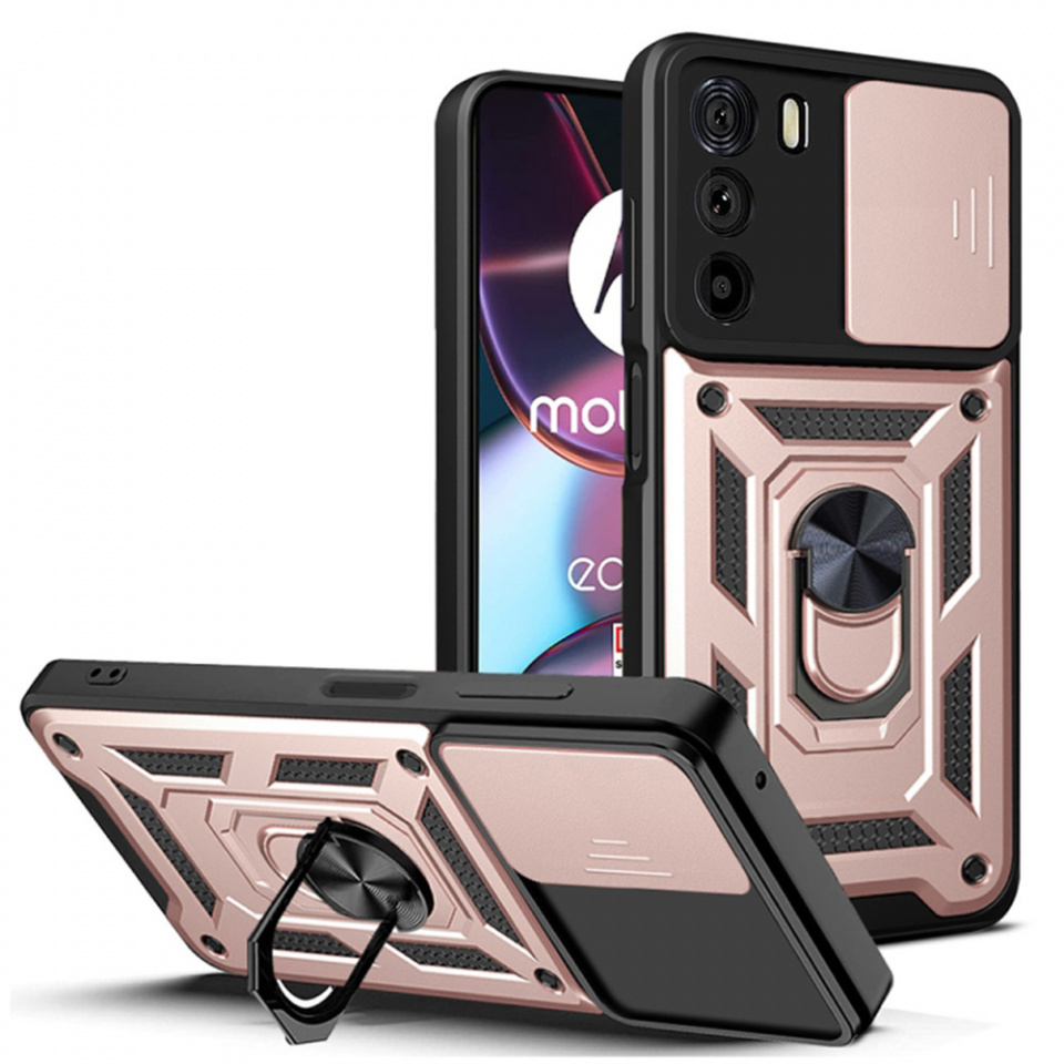 Husa Motorola Edge 30 cu inel magnetic si protectie camera Skyddar CamShield - Rose Gold