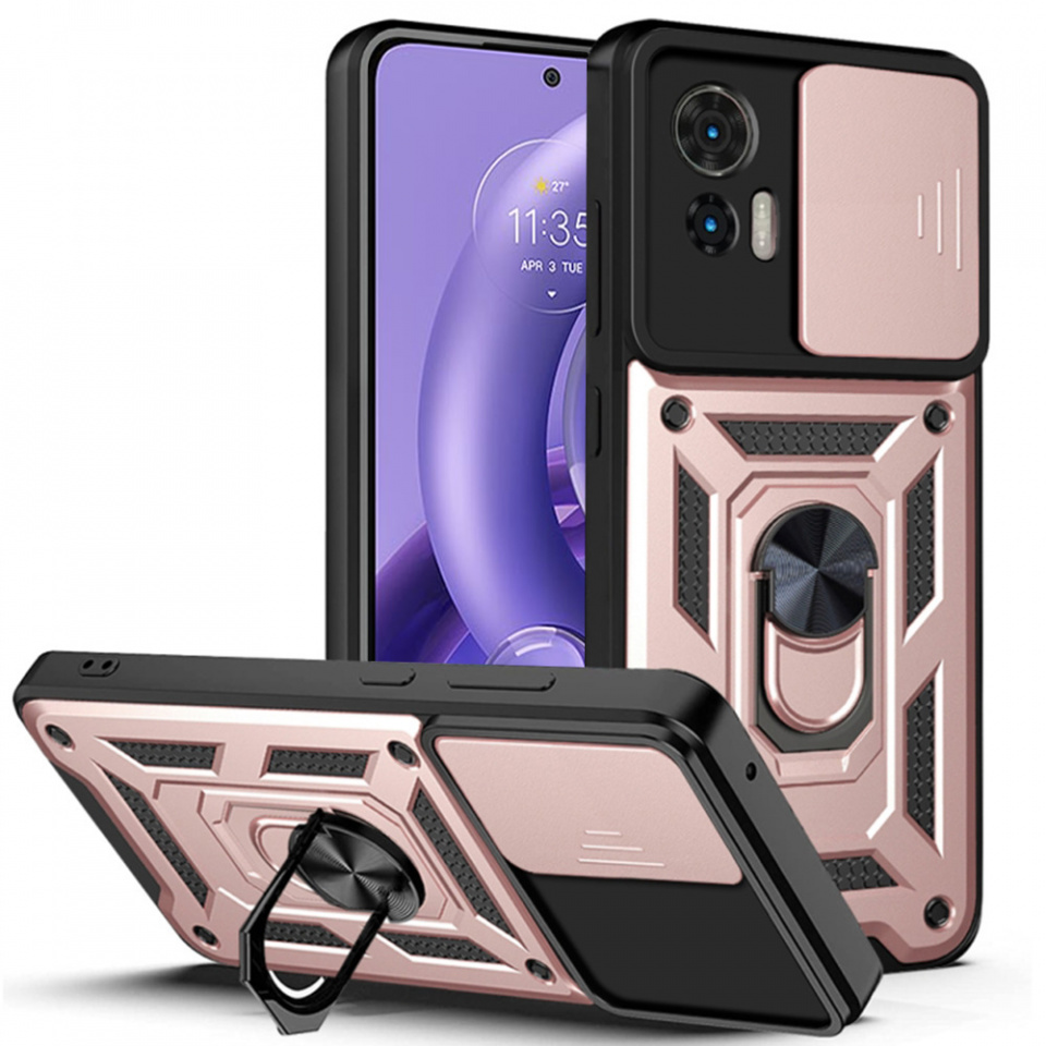 Husa Motorola Edge 30 Neo cu inel magnetic si protectie camera Skyddar CamShield - Rose Gold