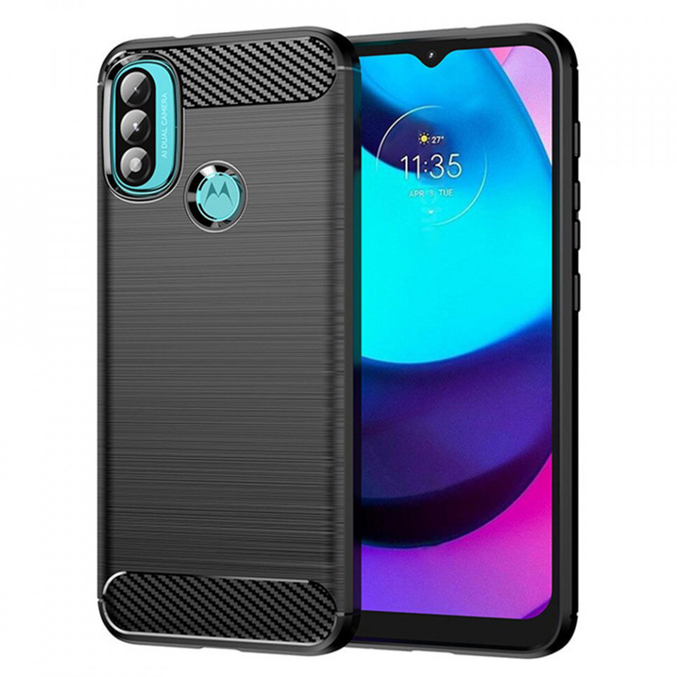 Husa Motorola Moto E20 / 40 din silicon, Slim, cu textura Fibra Carbon - Negru