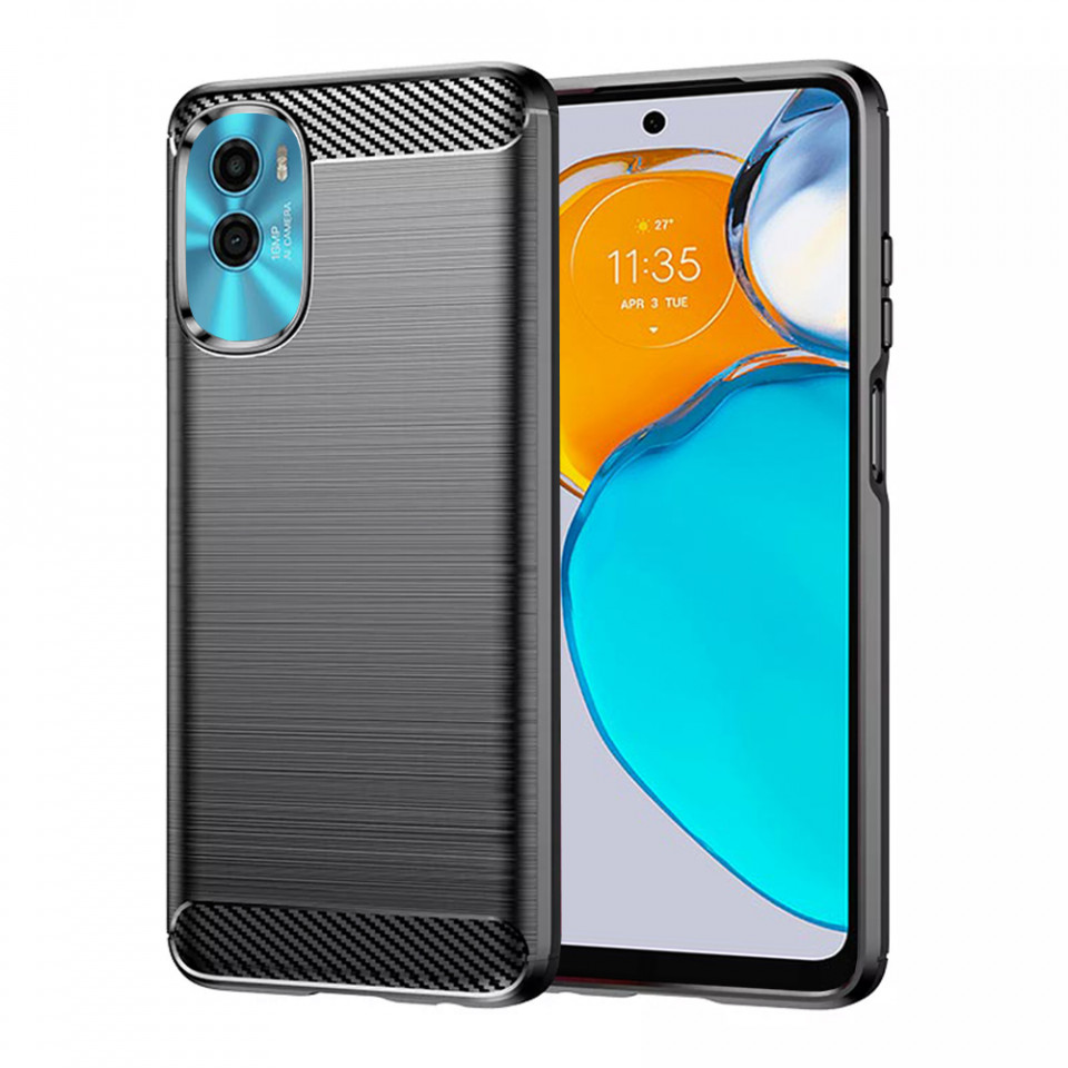 Husa Motorola Moto E22s din silicon, Slim, cu textura Fibra Carbon - Negru