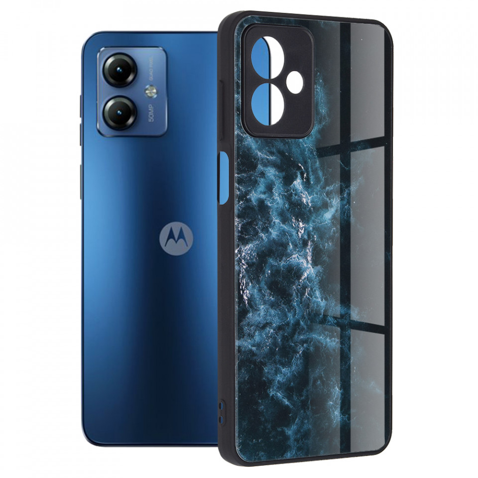 Husa Motorola Moto G14 cu sticla securizata, Techsuit Glaze - Blue Nebula
