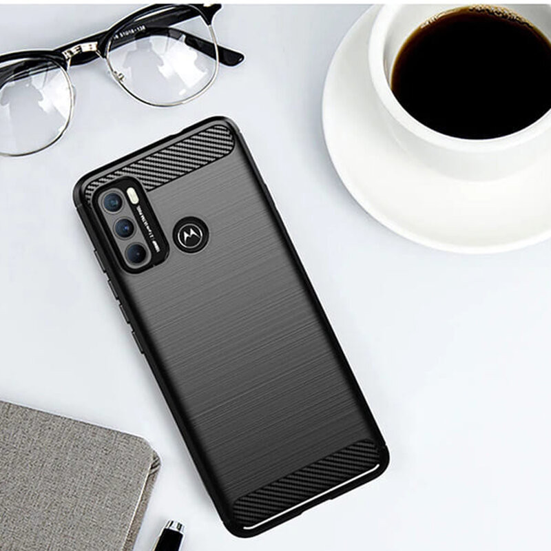 Husa Motorola Moto G60 din silicon, Slim, cu textura Fibra Carbon - Negru - 1 | YEO