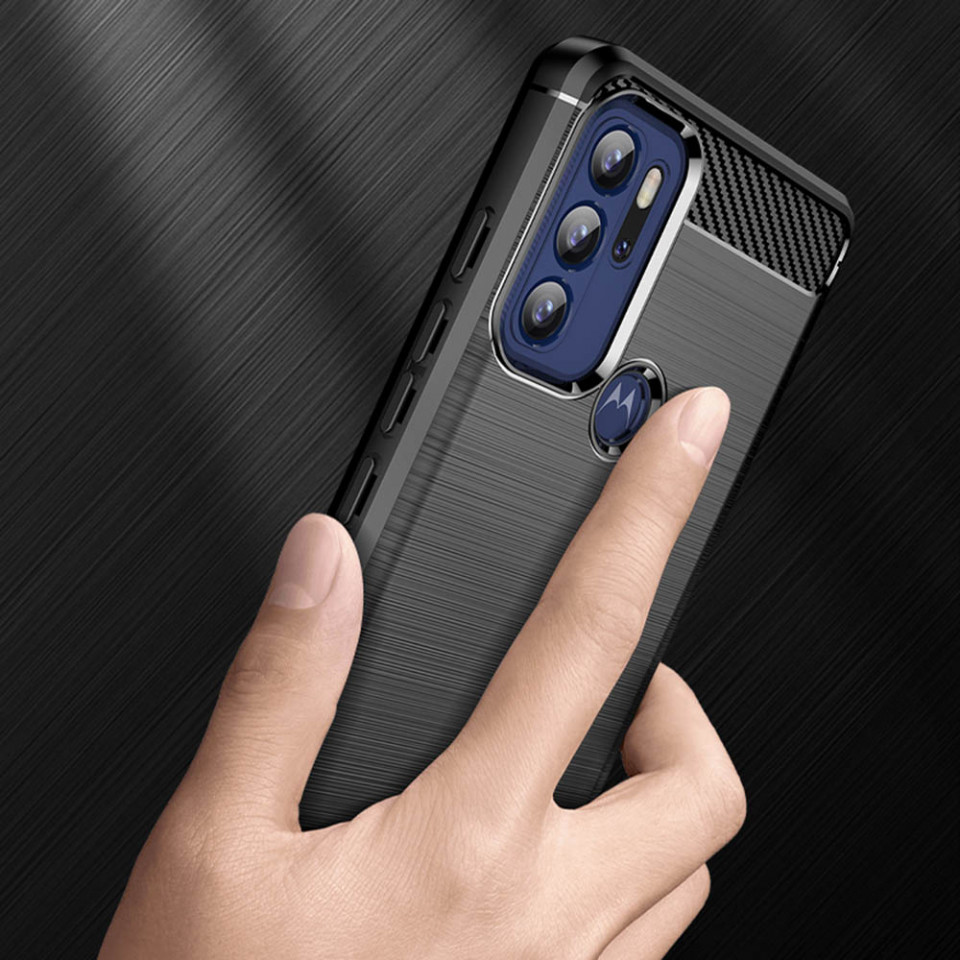 Husa Motorola Moto G60s din silicon, Slim, cu textura Fibra Carbon - Negru - 3 | YEO