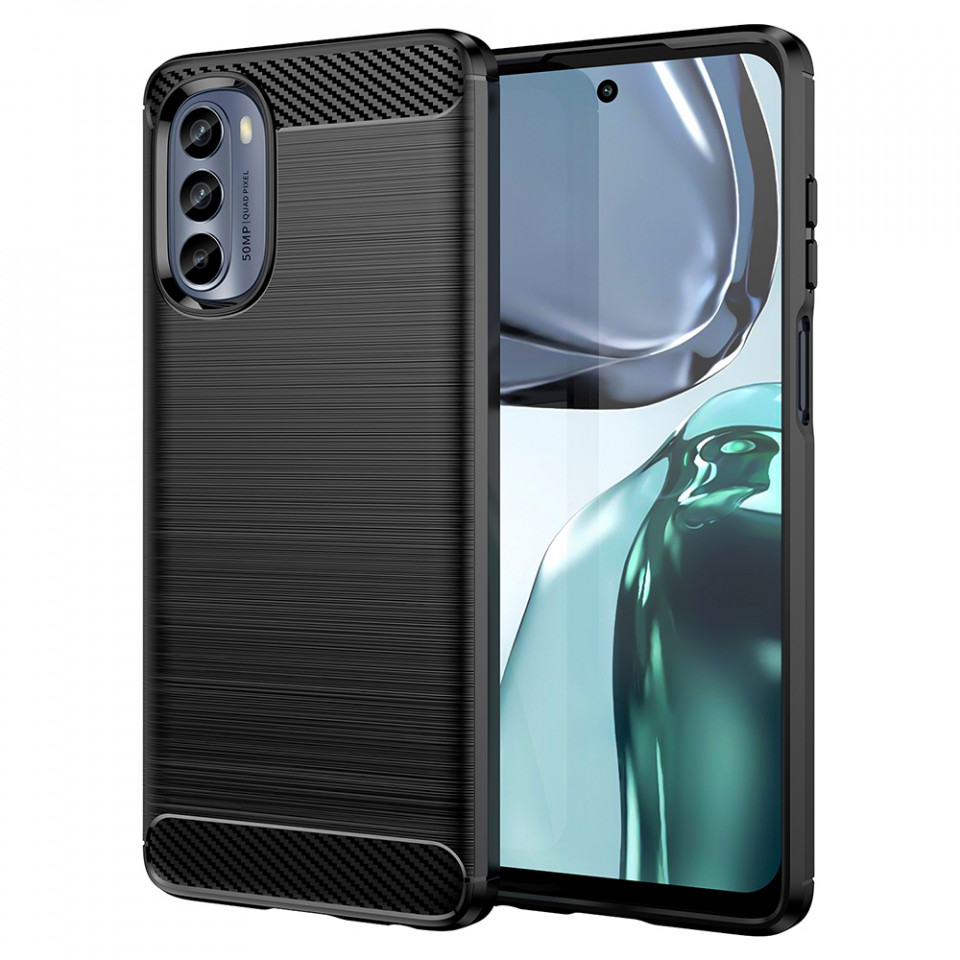 Husa Motorola Moto G62 din silicon, Slim, cu textura Fibra Carbon - Negru