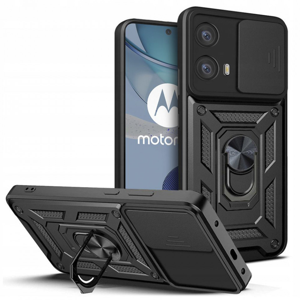 Husa Motorola Moto G73 cu inel magnetic, Techsuit CamShield - Negru