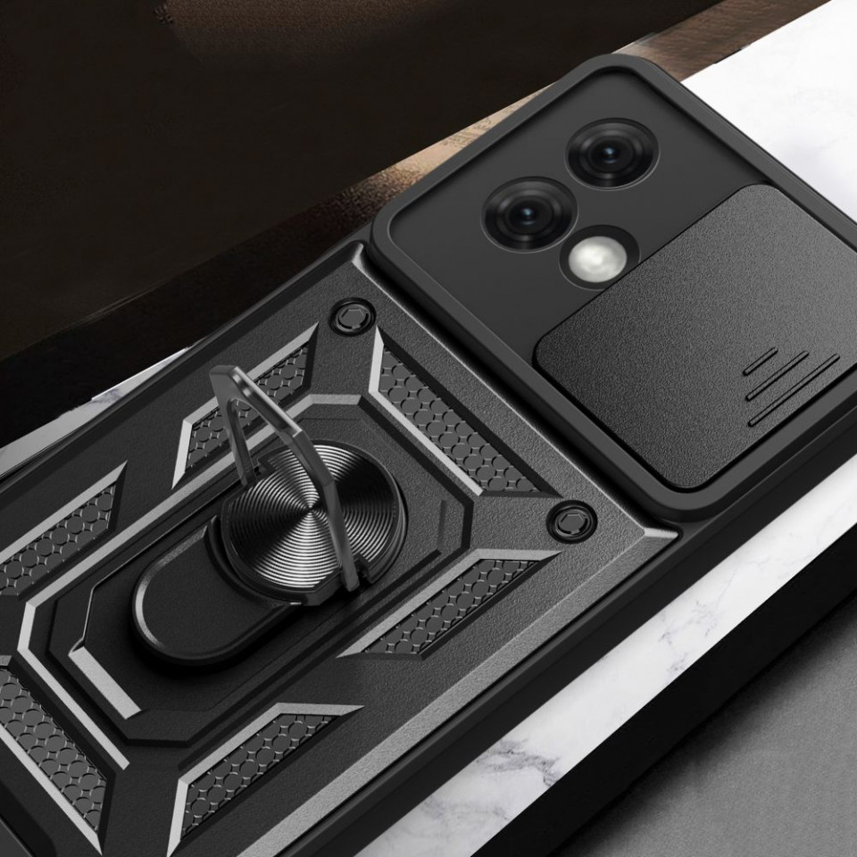 Husa Motorola Moto G84 cu inel magnetic si protectie camera Skyddar CamShield - Negru - 2 | YEO