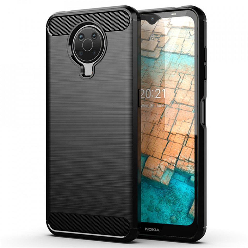Husa Nokia G10 / G20 din silicon, Slim, cu textura Fibra Carbon - Negru