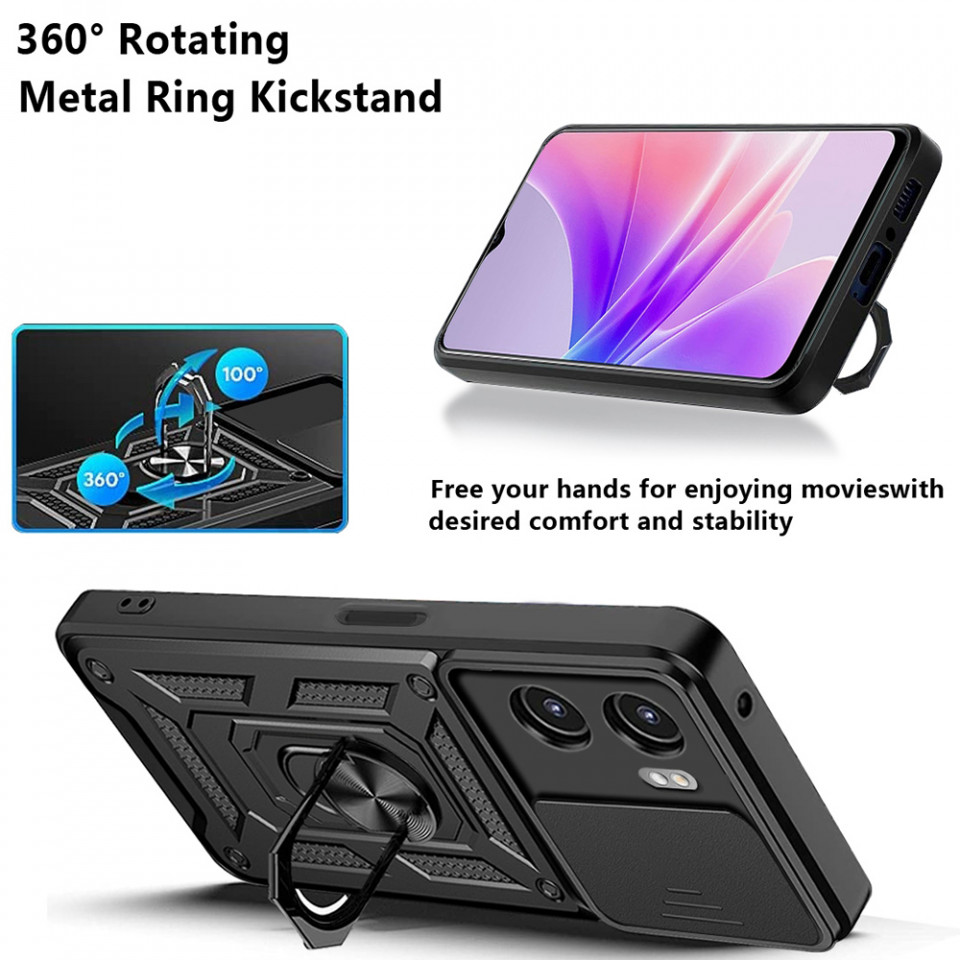 Husa Oppo A57 4G / A57s / OnePlus Nord N20 SE cu inel magnetic, Techsuit CamShield - Negru - 2 | YEO