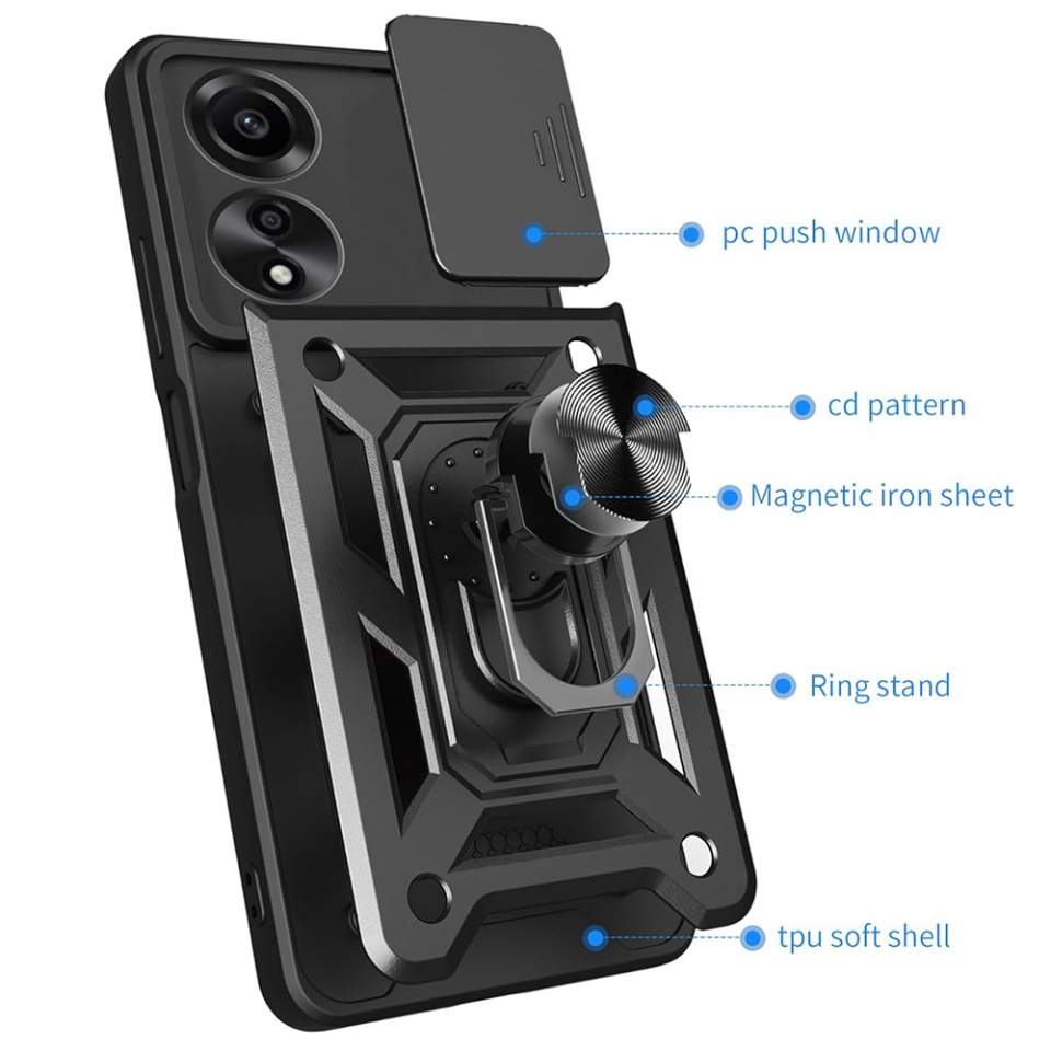Husa Oppo A60 cu inel magnetic si protectie camera Skyddar CamShield - Negru - 2 | YEO