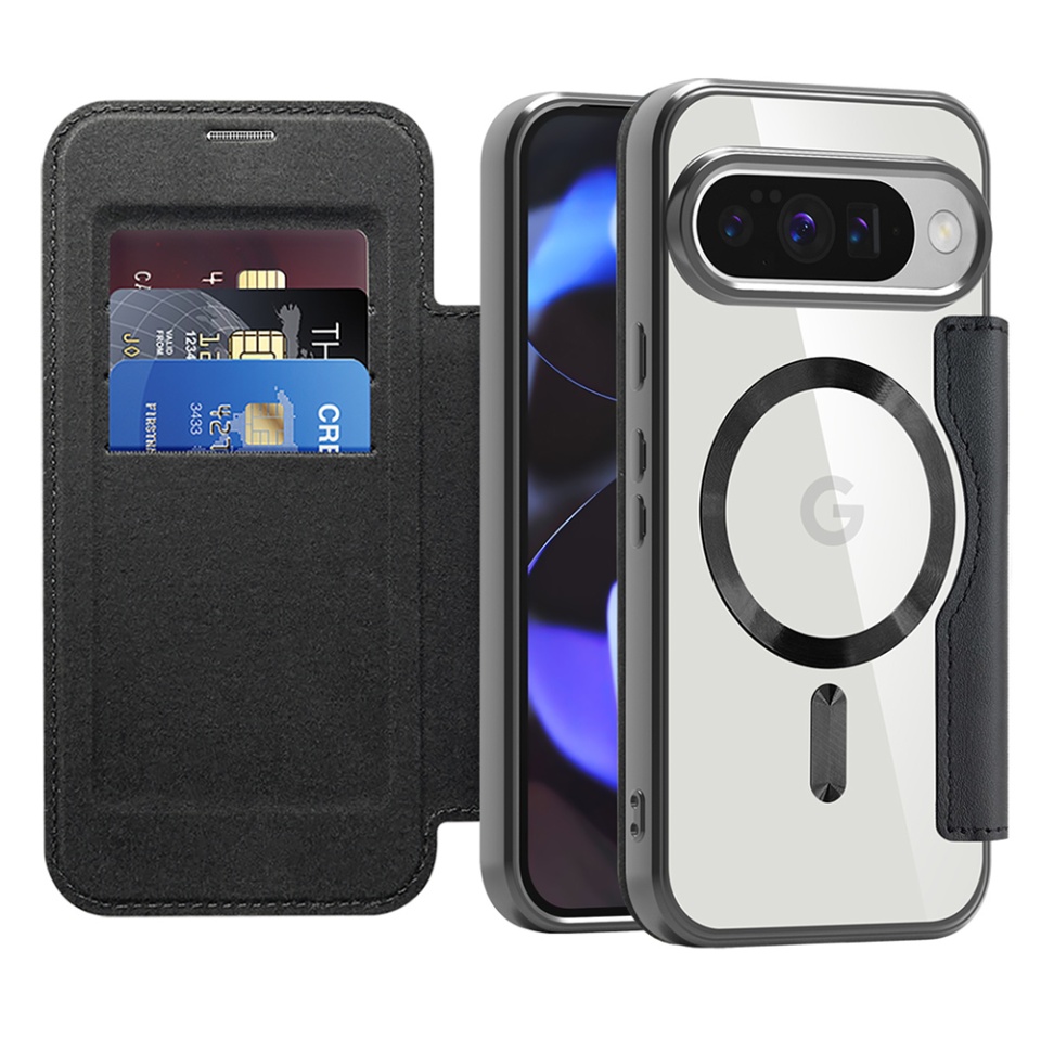 Husa pentru Google Pixel 10 / Pixel 10 Pro tip carte, SKYDDAR INOVATION, SmartMag Book, Magsafe, RFiD, Suport Carduri, set cu sticker, Negru