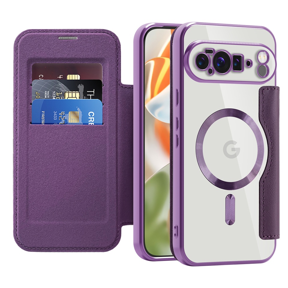Husa pentru Google Pixel 10 Pro XL tip carte, SKYDDAR INOVATION, SmartMag Book, Magsafe, RFiD, Suport Carduri, set cu sticker, Mov