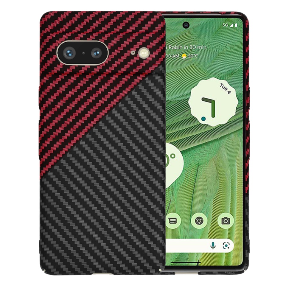 Husa pentru Google Pixel 7, Finisaj Premium cu Textura de Carbon, Design Elegant, SKDR CarbonFlex - Rosu inchis