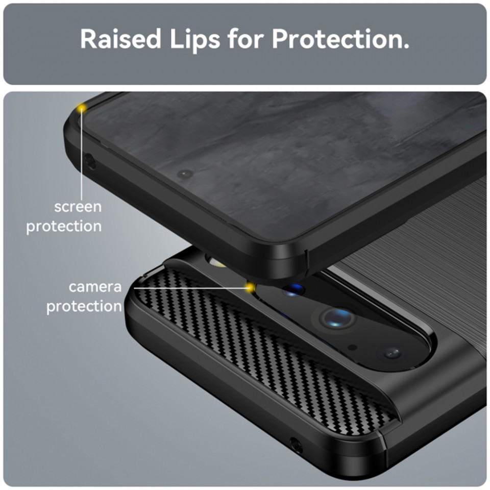 Husa pentru Google Pixel 8 Pro din silicon, SLIM, cu textură Fibra Carbon Skyddar - Negru - 1 | YEO