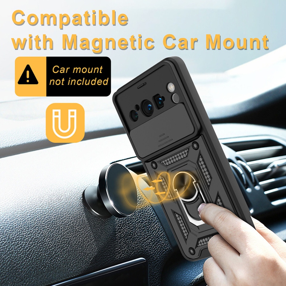 Husa pentru Google Pixel 8 Pro, SKYDDAR INNOVATION, CamShield, Inel magnetic, set cu sticker, Negru - 3 | YEO