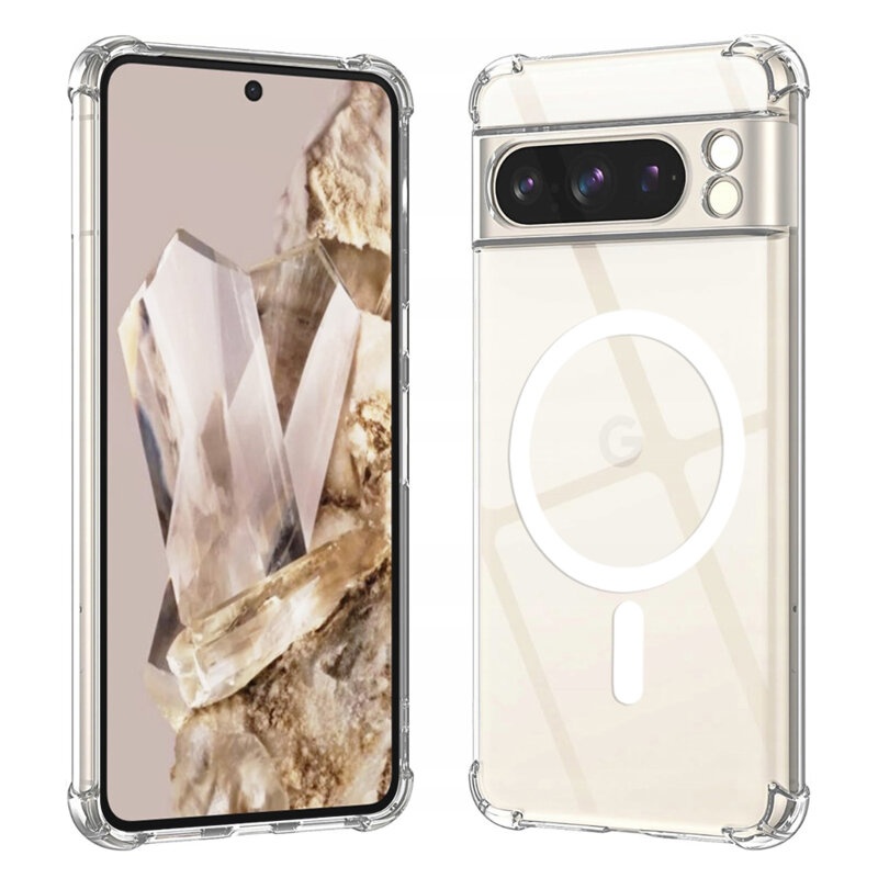 Husa pentru Google Pixel 8 Pro, SKYDDAR INNOVATION, Shockproof MagSafe, Transparenta, set cu sticker