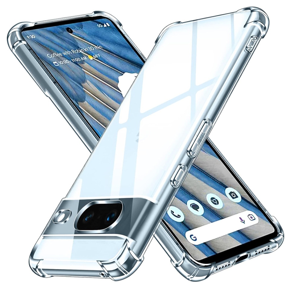 Husa pentru Google Pixel 8a , SKYDDAR INNOVATION, Shockproof Clear din Silicon Slim, Transparenta, set cu sticker
