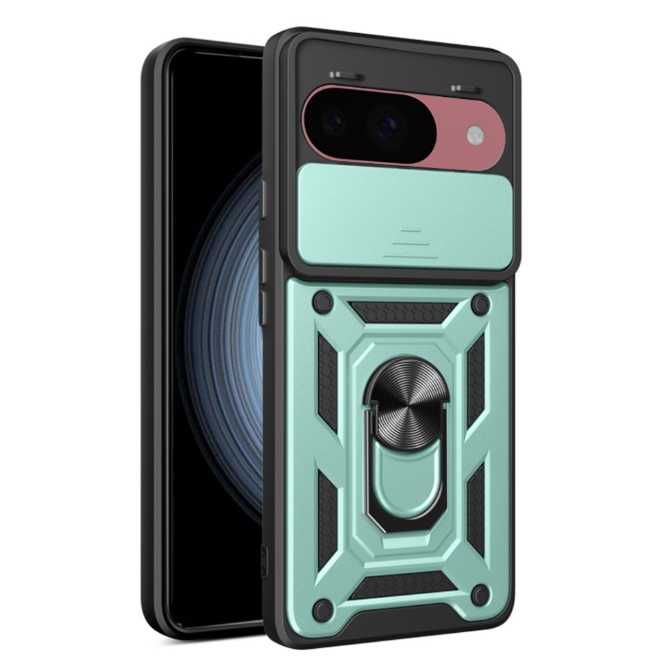 Husa pentru Google Pixel 9 / Pixel 9 Pro, SKYDDAR INNOVATION, CamShield, Inel magnetic, set cu sticker, Verde