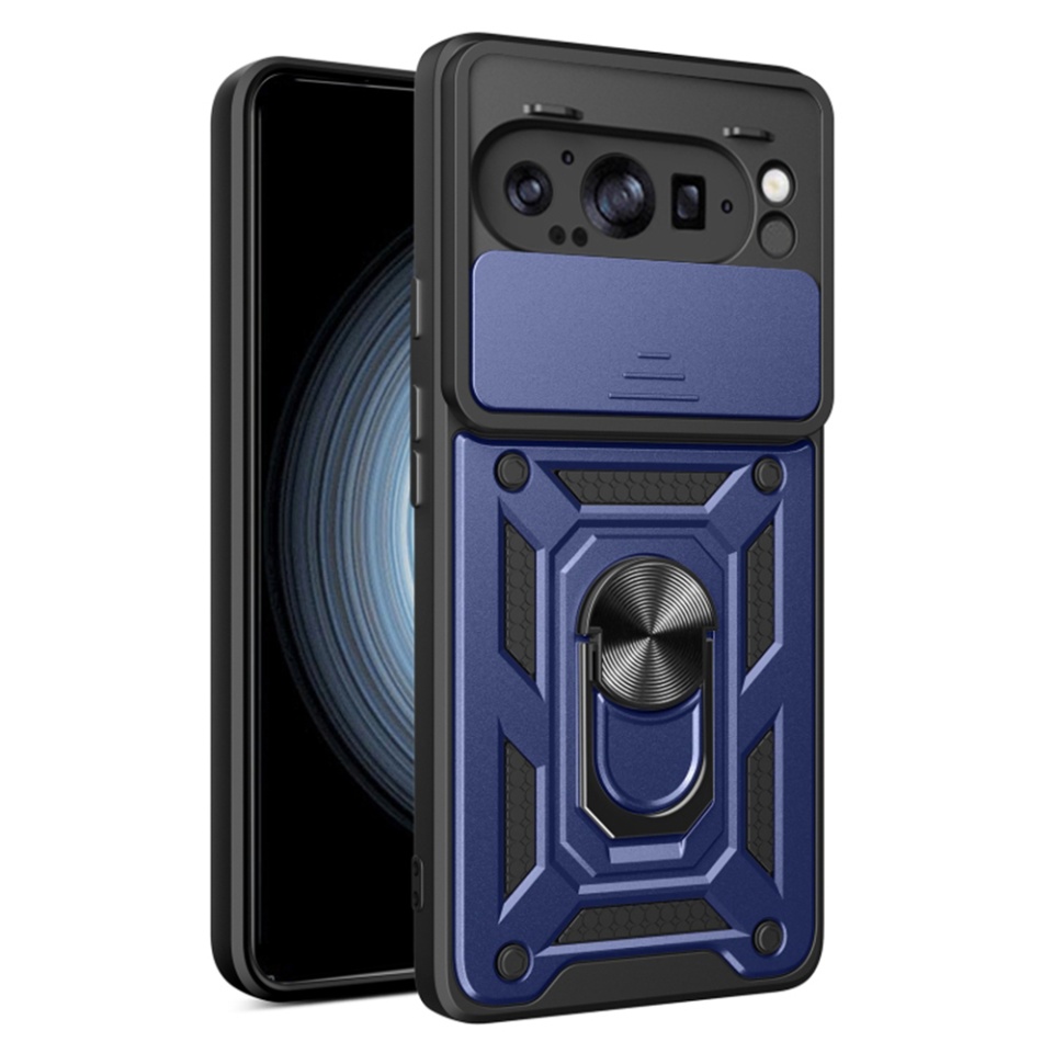 Husa pentru Google Pixel 9 Pro XL, SKYDDAR INNOVATION, CamShield, Inel magnetic, set cu sticker, Albastru