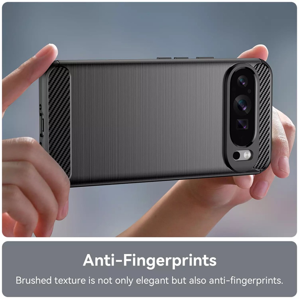 Husa pentru Google Pixel 9 Pro XL, SKYDDAR INNOVATION, Carbon Silicone, din Silicon Slim, cu textura Fibra Carbon, set cu sticker, Albastru - 3 | YEO