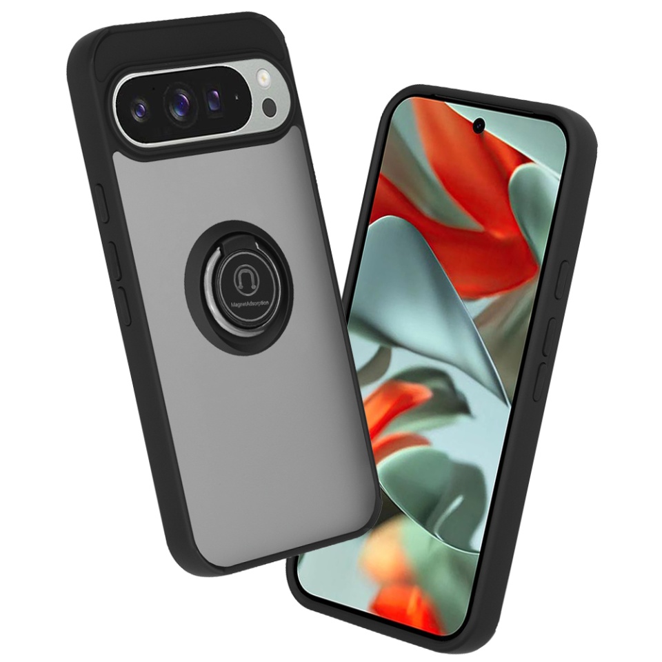 Husa pentru Google Pixel 9 Pro XL, SKYDDAR INNOVATION, Glinth cu Inel Rotativ 360° Magnetic, set cu sticker, Negru