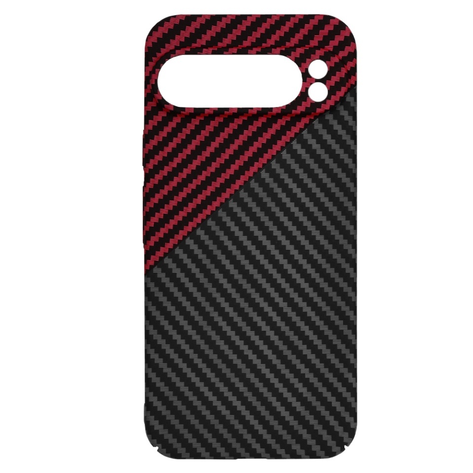 Husa pentru Google Pixel 9 Pro XL, SKYDDAR INNOVATION, textura carbon, Carbonite FiberShell, set cu sticker, Rosu inchis, - 3 | YEO
