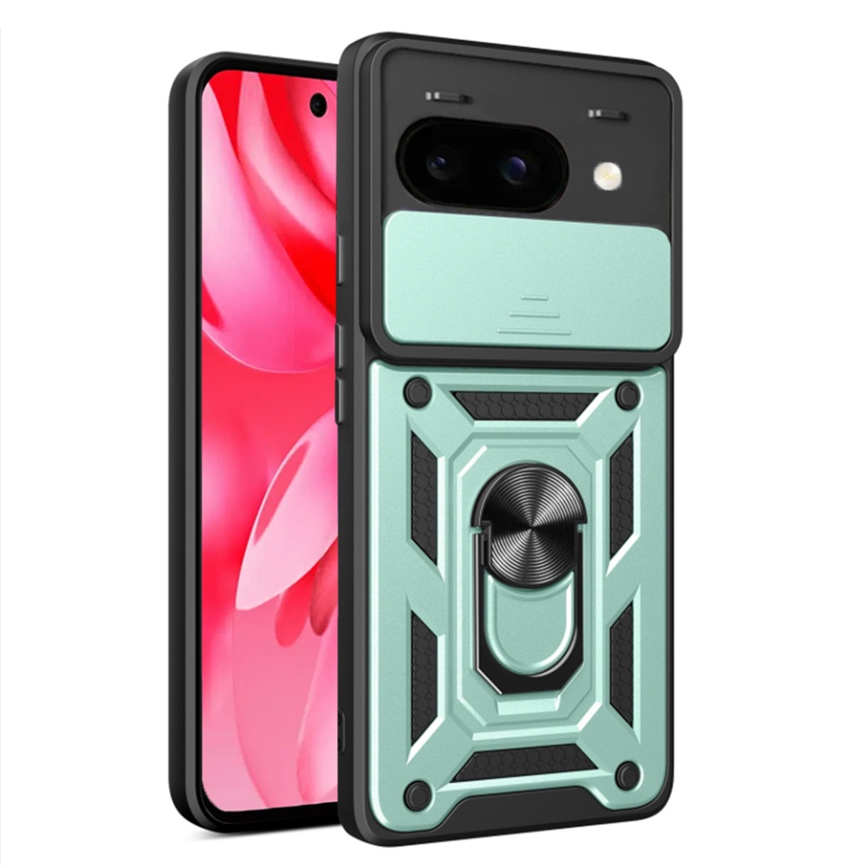 Husa pentru Google Pixel 9a, SKYDDAR INNOVATION, CamShield, Inel magnetic, set cu sticker, Verde
