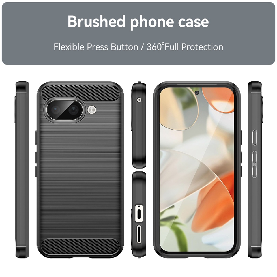 Husa pentru Google Pixel 9a, SKYDDAR INNOVATION, Carbon Silicone, din Silicon Slim, cu textura Fibra Carbon, set cu sticker, Albastru - 2 | YEO