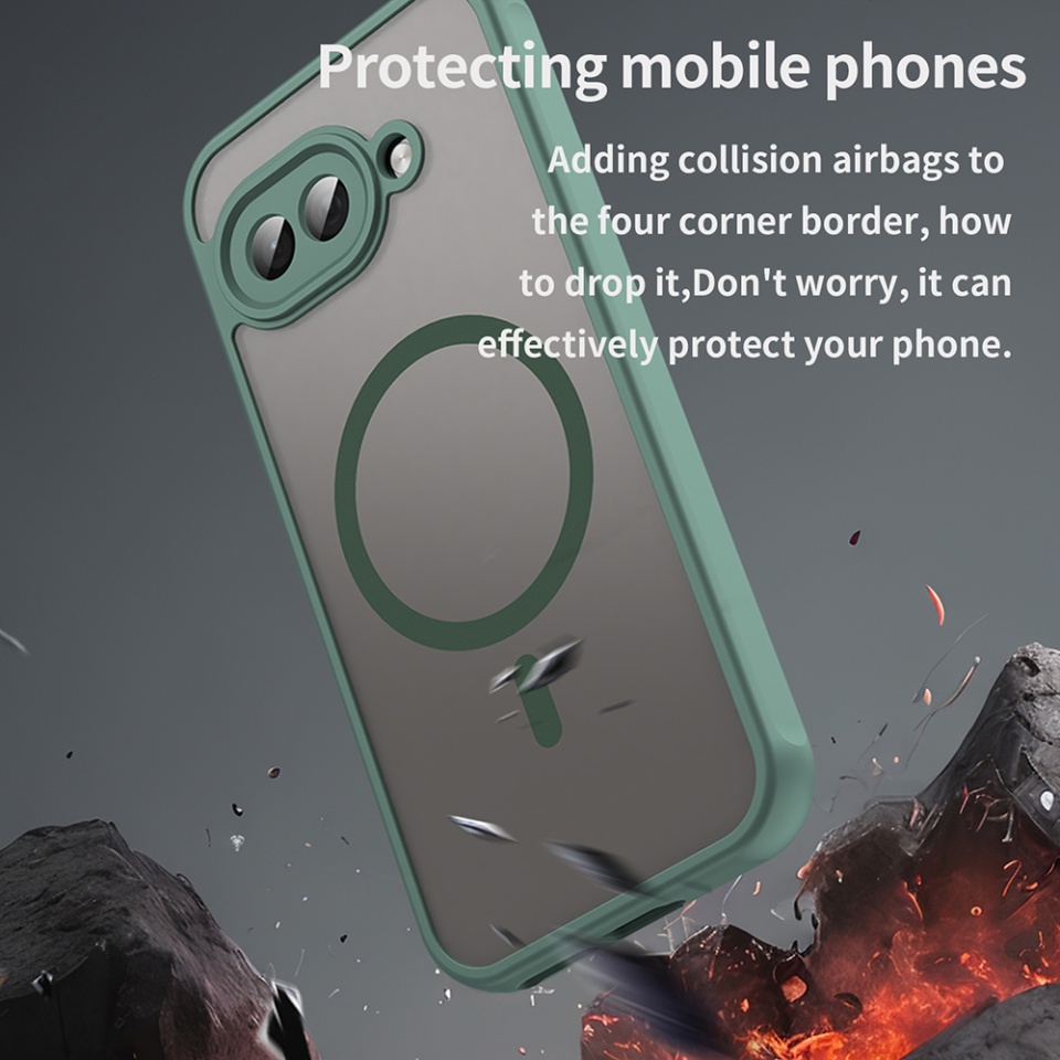 Husa pentru Google Pixel 9a, SKYDDAR INNOVATION, HaloFrost MagSafe II, Antisoc, set cu sticker, Verde - 3 | YEO