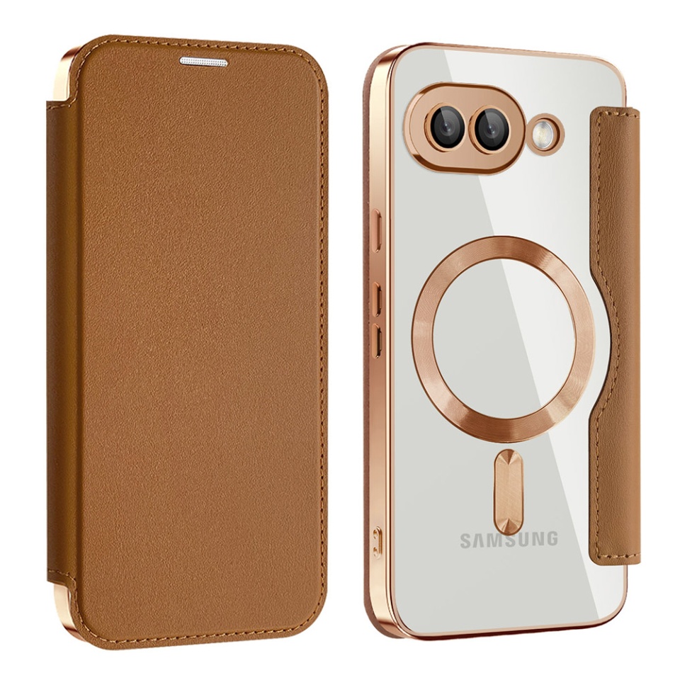 Husa pentru Google Pixel 9a tip carte, SKYDDAR INOVATION, SmartMag Book, Magsafe, RFiD, Suport Carduri, set cu sticker, Maro - 1 | YEO