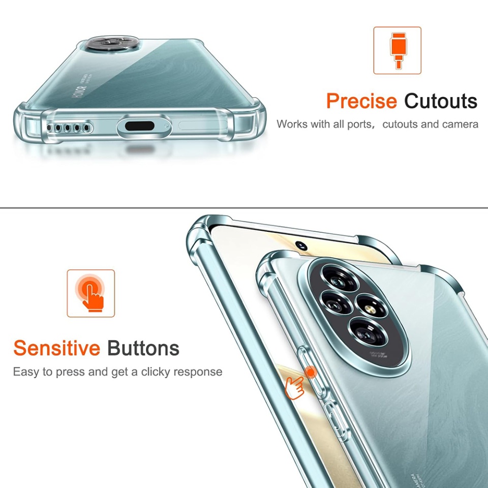 Husa pentru Honor 200 , SKYDDAR INNOVATION, Shockproof Clear din Silicon Slim, Transparenta, set cu sticker - 3 | YEO