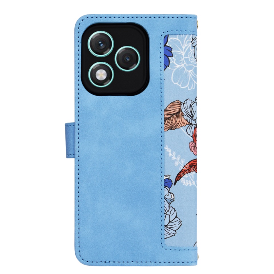 Husa pentru Honor 400 Lite, SKYDDAR INNOVATION, Floral Wallet, din Piele Ecologică cu Design Floral, Protecție 360°, Stand Integrat, Buzunare pentru Carduri, Bleu, set cu sticker - 2 | YEO