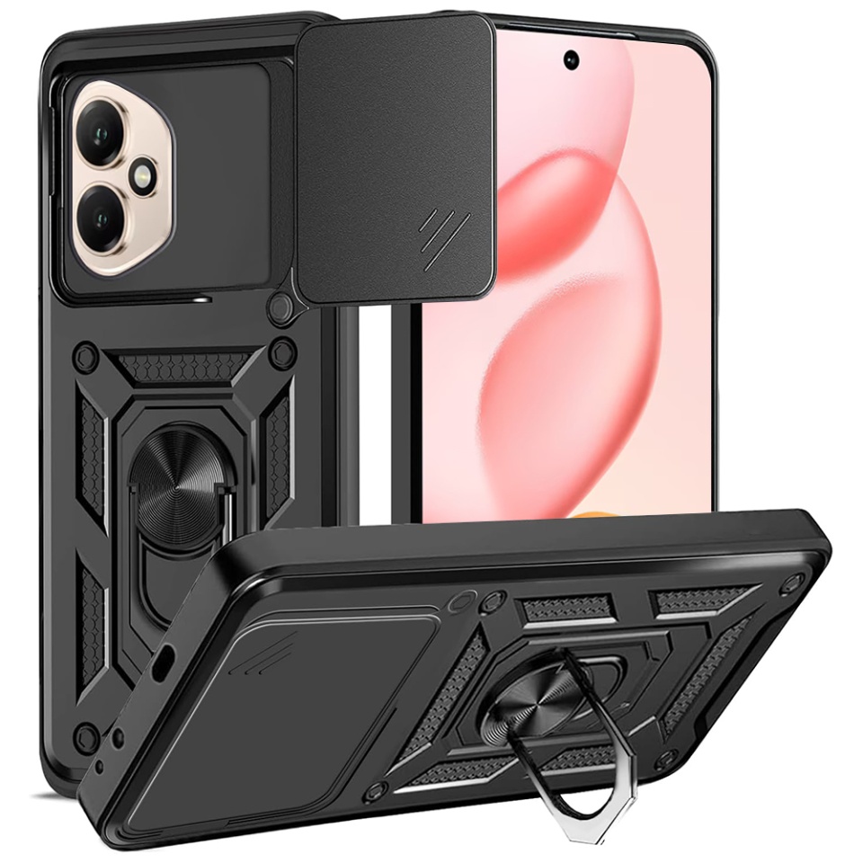Husa pentru Honor 400, SKYDDAR INNOVATION, CamShield, Inel magnetic, set cu sticker, Negru