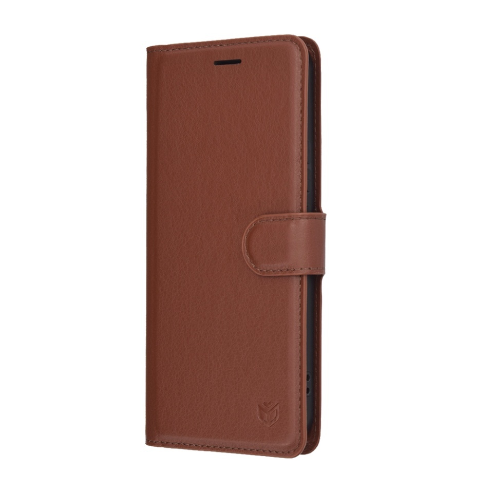 Husa pentru Honor 400, SKYDDAR INNOVATION, Leather Folio tip Carte, cu Portofel Interior, Finisaje Premium, set cu sticker, Maro - 3 | YEO