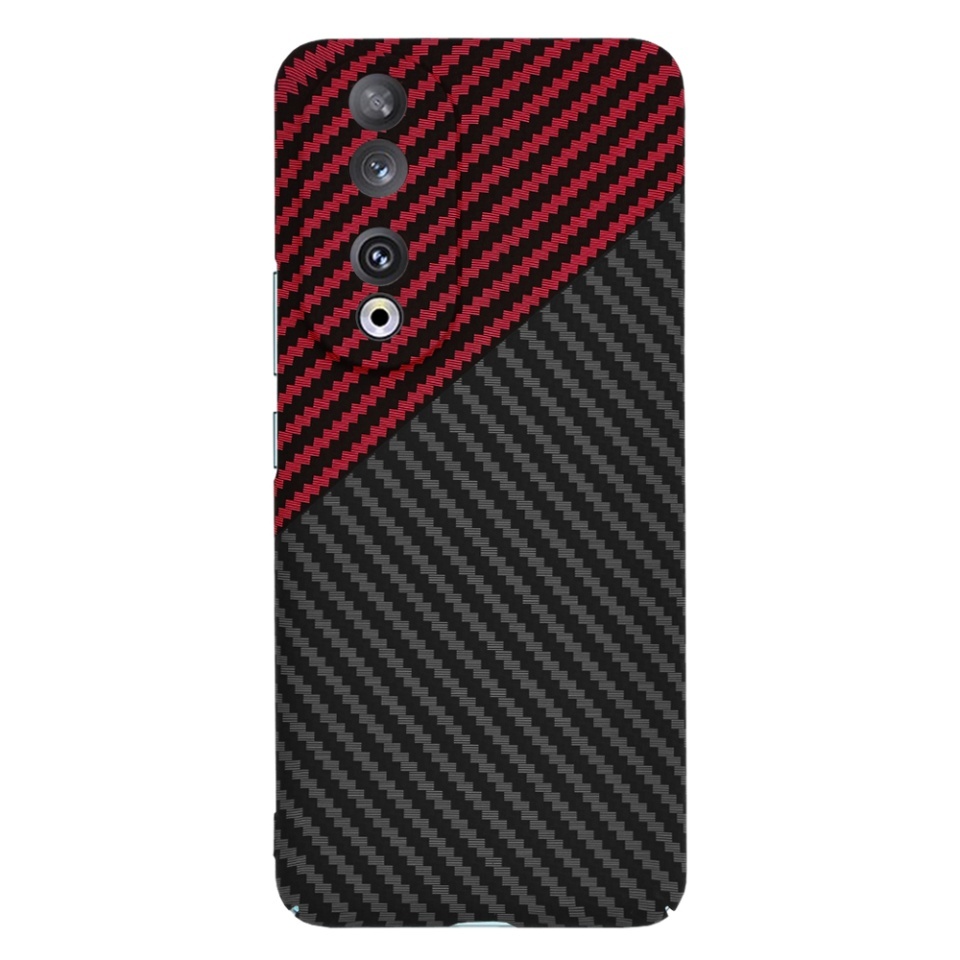 Husa pentru Honor 90, SKYDDAR INNOVATION, textura carbon, Carbonite FiberShell, set cu sticker, Rosu inchis, - 1 | YEO