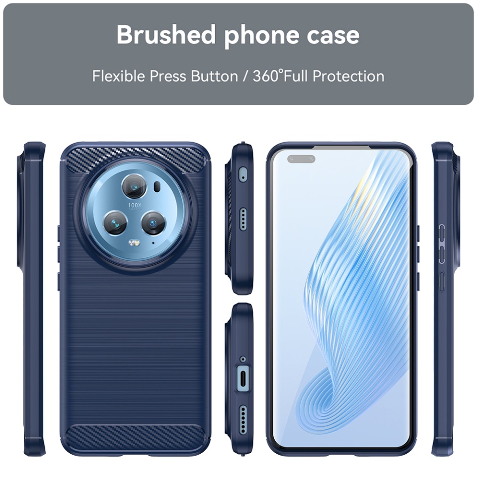 Husa pentru Honor Magic5 Pro, SKYDDAR INNOVATION, Carbon Silicone, din Silicon Slim, cu textura Fibra Carbon, set cu sticker, Albastru - 1 | YEO