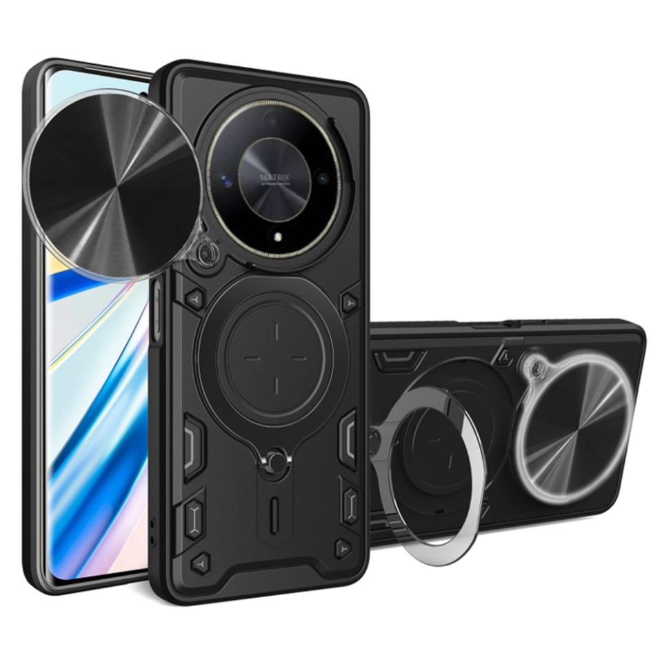Husa pentru Honor Magic6 Lite, cu inel magnetic si suport ajustabil, protecție completa camera, SKDR SafeCover - Negru