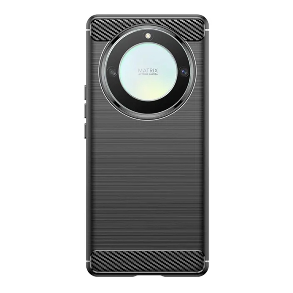Husa pentru Honor Magic6 Lite, SKYDDAR INNOVATION, Carbon Silicone, din Silicon Slim, cu textura Fibra Carbon, set cu sticker, Negru - 1 | YEO